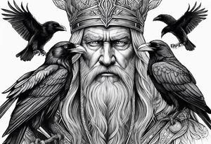Realistic Odin with ravens tattoo idea