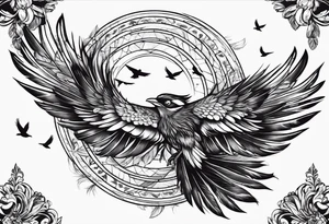 feather with birds flying out with one red bird tattoo idea