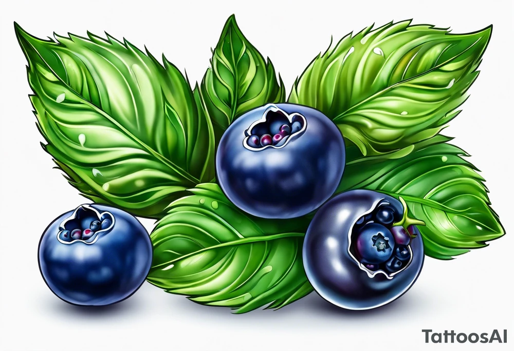 3 blueberries with a leaf tattoo idea