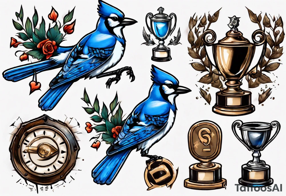 bluejay with trophy tattoo idea