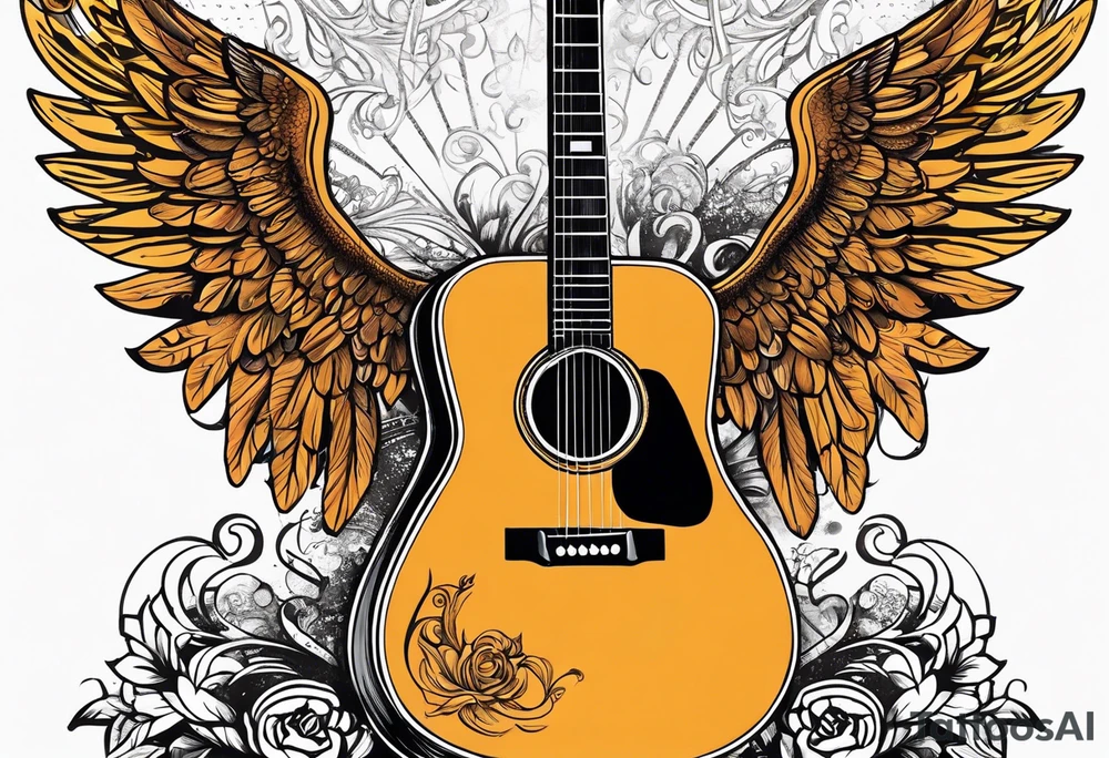 Microphone and musical notes and guitar and wings and Miranda Lambert tattoo idea