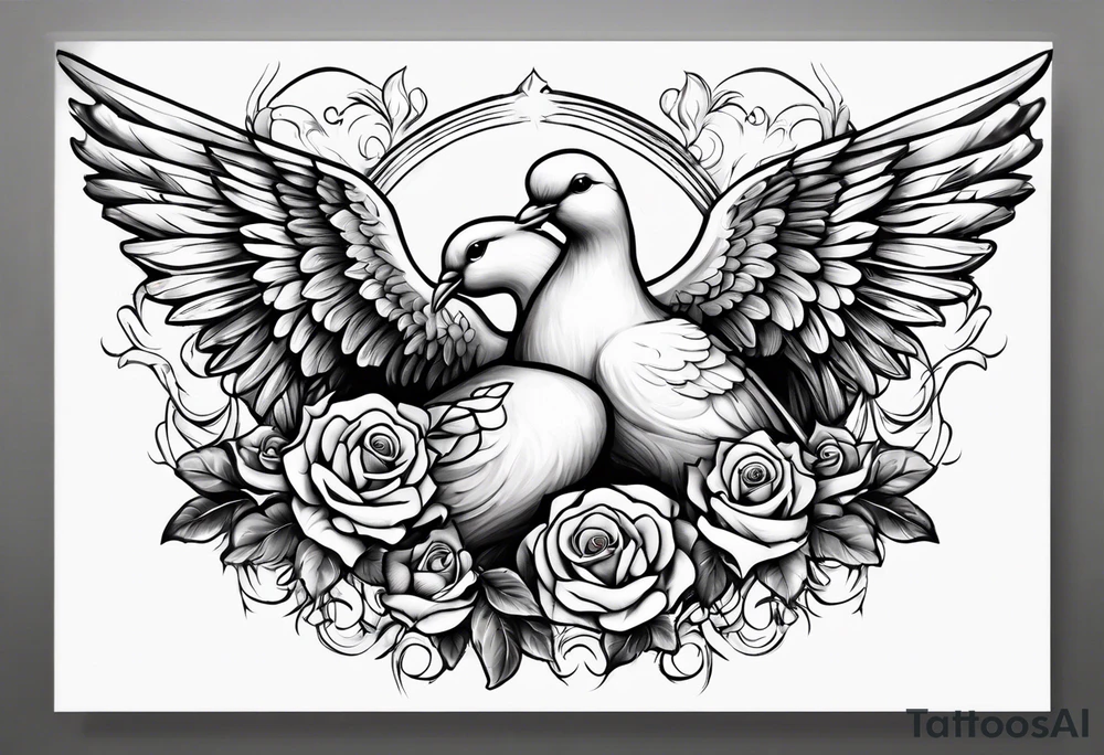 Angel and deamon fighting roses doves tattoo idea