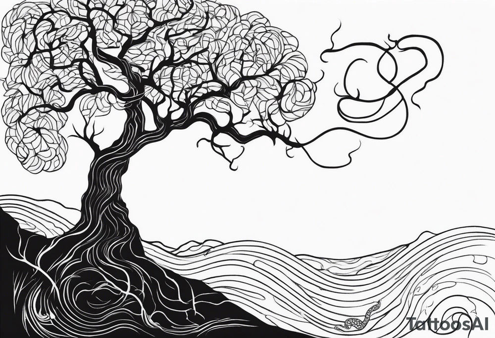A tree reaching the sky with the roots reaching hell, having a snake around it. All based on Carl Jung ideas. tattoo idea