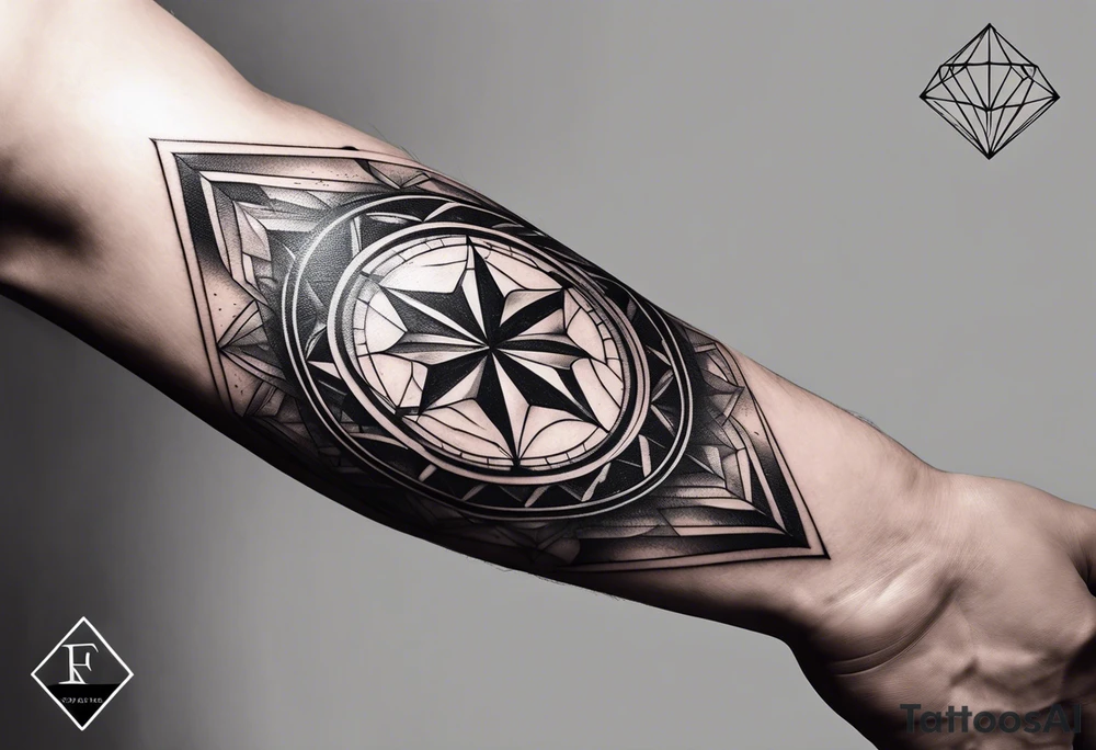 Sleeve on the forearm with a diamond in the middle for men tattoo idea