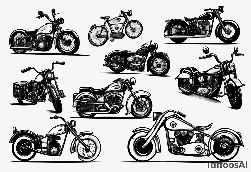 Motorcycle and old vintage classic car tattoo idea