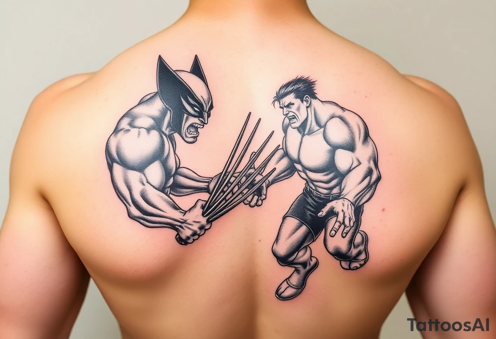 Marvels Wolverine fighting the incredible hulk tattoo idea