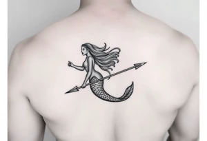 realistic mermaid with trident tattoo idea