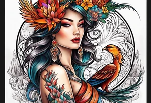 femme nu avec un tatou de phoenix tattoo idea