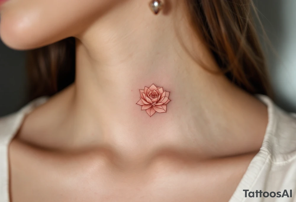 Tiny geometric roses, where the petals form sharp triangles and polygons, in shades of muted coral. tattoo idea