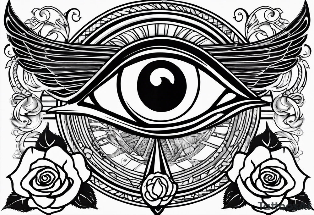 Eye of Ra with roses tattoo idea