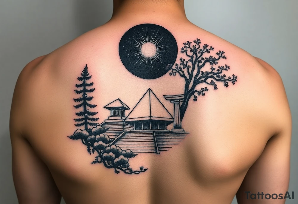 I’m an introverted deep thinker who’s really into the universe, black holes, and space stuff, and I like Japanese temples, shrines, and kanji. I also love forests, rain, and cool symbols like pyramids, sacred geometry, hidden scenes, and Greek-inspired things like statue heads and columns that mix nature, culture, and cosmic vibes. Darkskin forearm tattoo idea