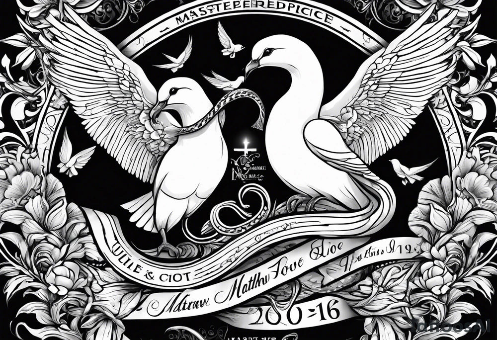 Snake and dove with bible verse Matthew 10:16 included tattoo idea