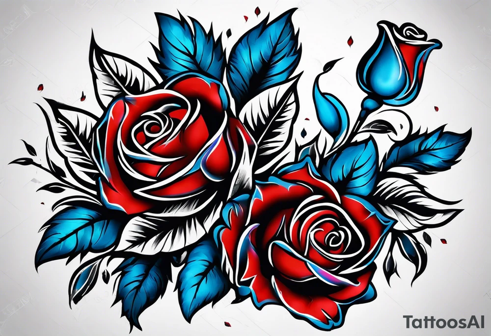 Native American Colored blue and red roses tattoo idea