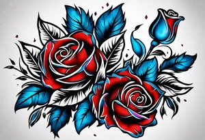 Native American Colored blue and red roses tattoo idea