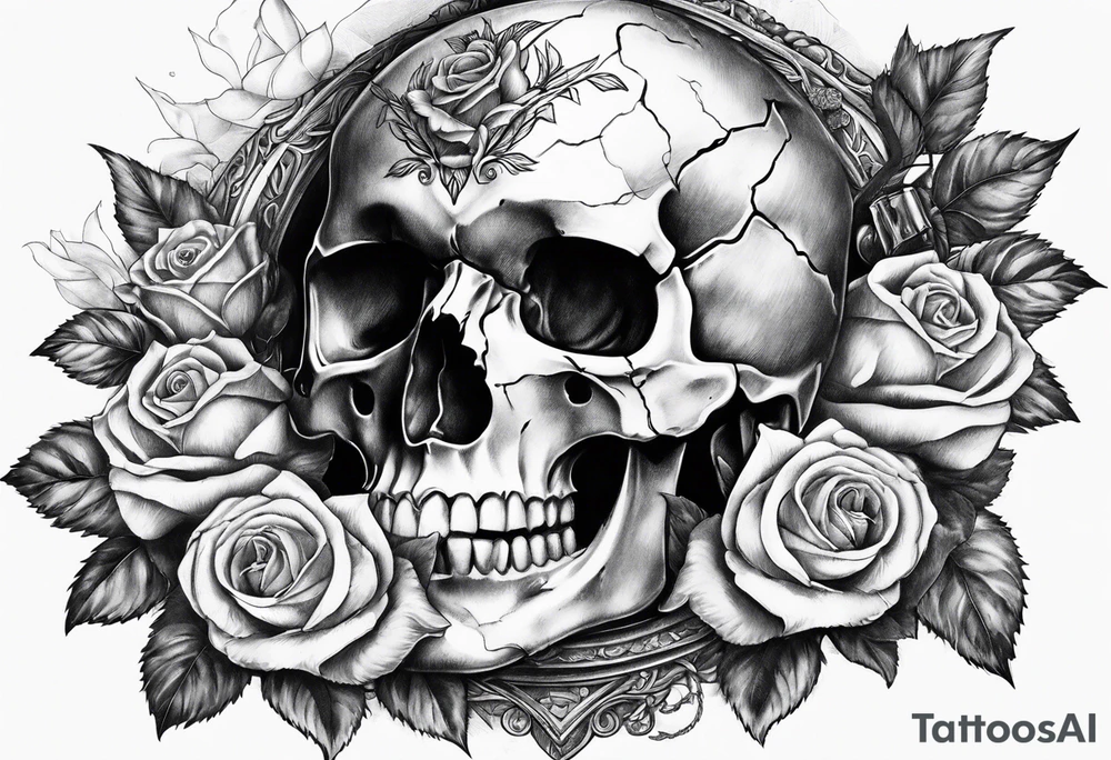 Gladius through broken skull with roses tattoo idea