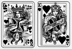 King of heart playing card with the queen of heart playing card around his arm tattoo idea