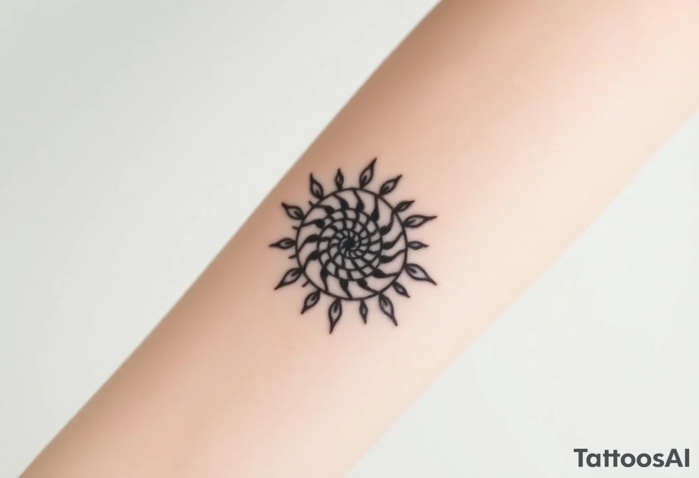 Fibonacci spiral shell sun tattoo idea