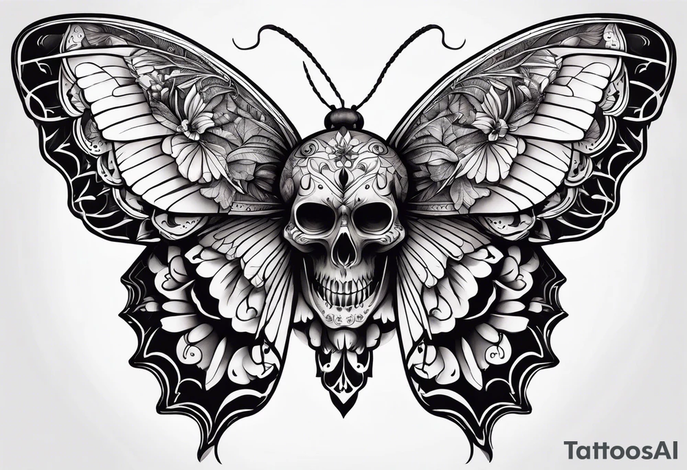 Moth with skull on its back and symmetrical wings tattoo idea