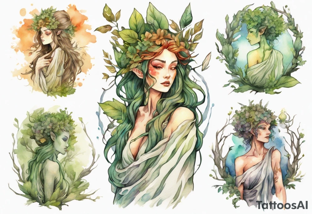 a beautiful dryad wearing a long robe tattoo idea