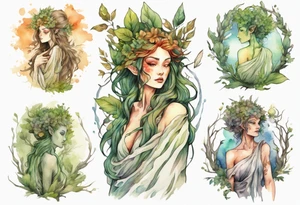 a beautiful dryad wearing a long robe tattoo idea