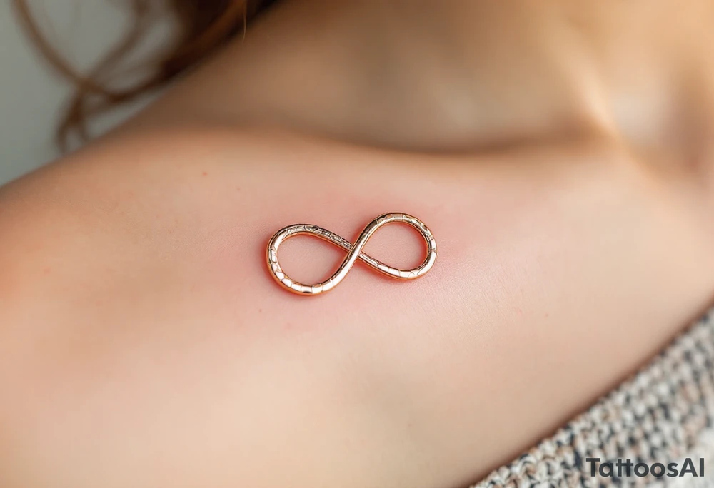 Two interlocking infinity symbols in gold and rose pink, representing eternal mother-daughter love. tattoo idea