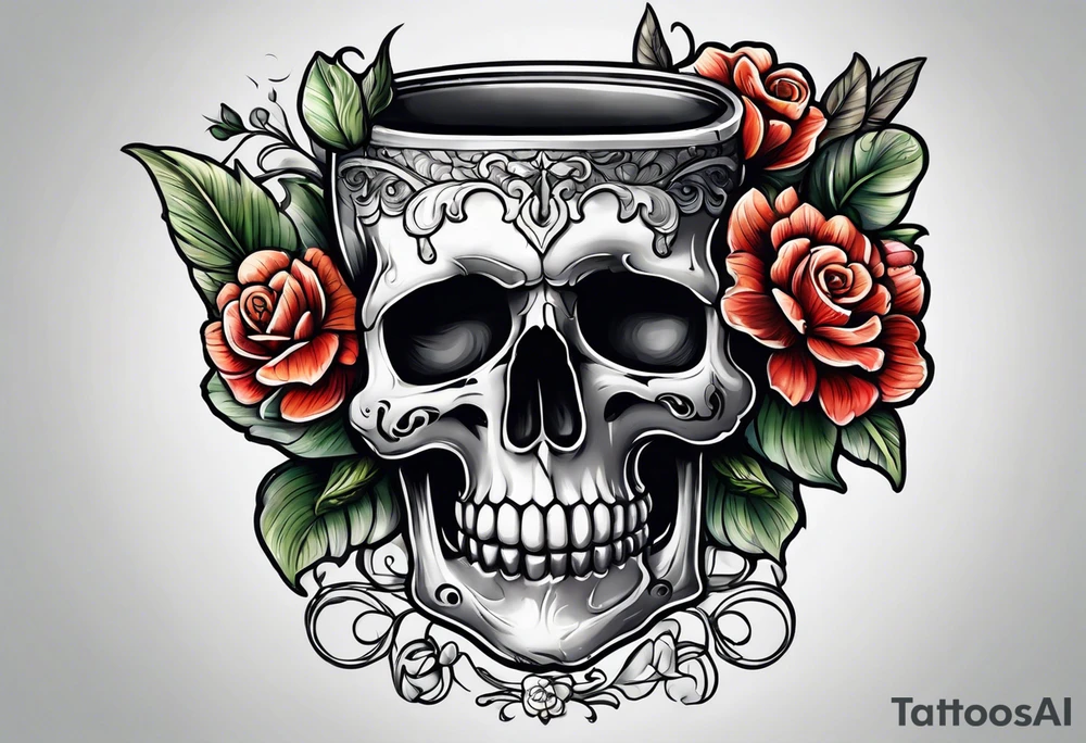skull flower pot tattoo idea