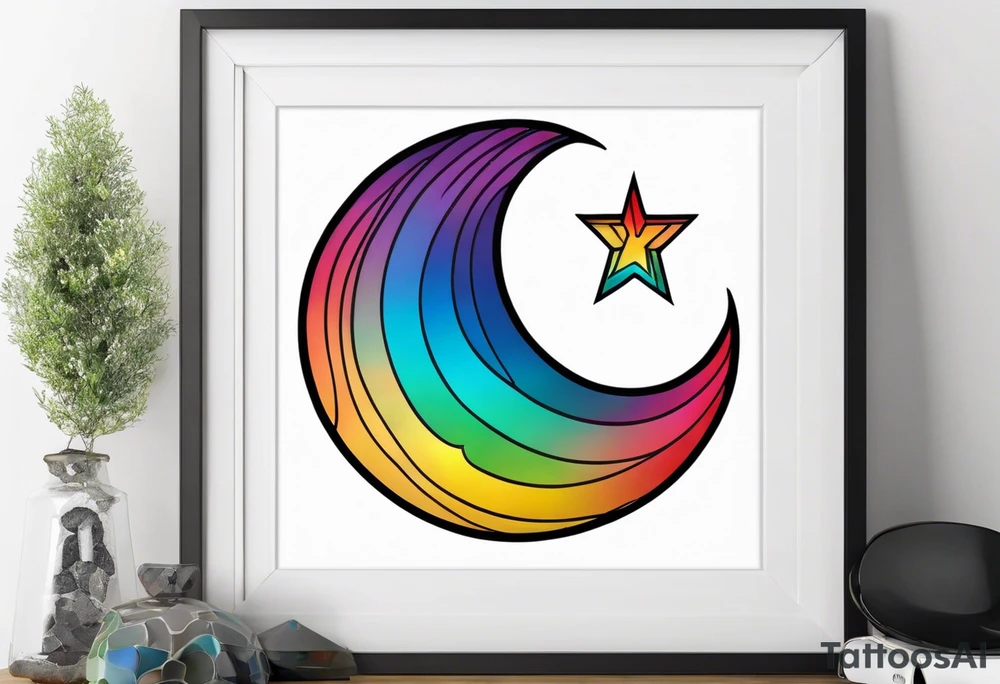 Small crescent moon with a rainbow tattoo idea