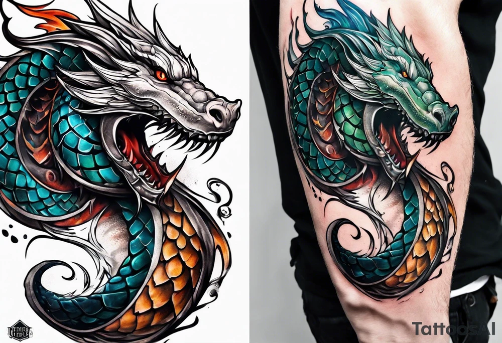 a Sleeve tattoo of Jörmungandr from god of war the game tattoo idea