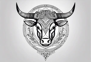 Taurus head split down the middle vertically by an arrow tattoo idea