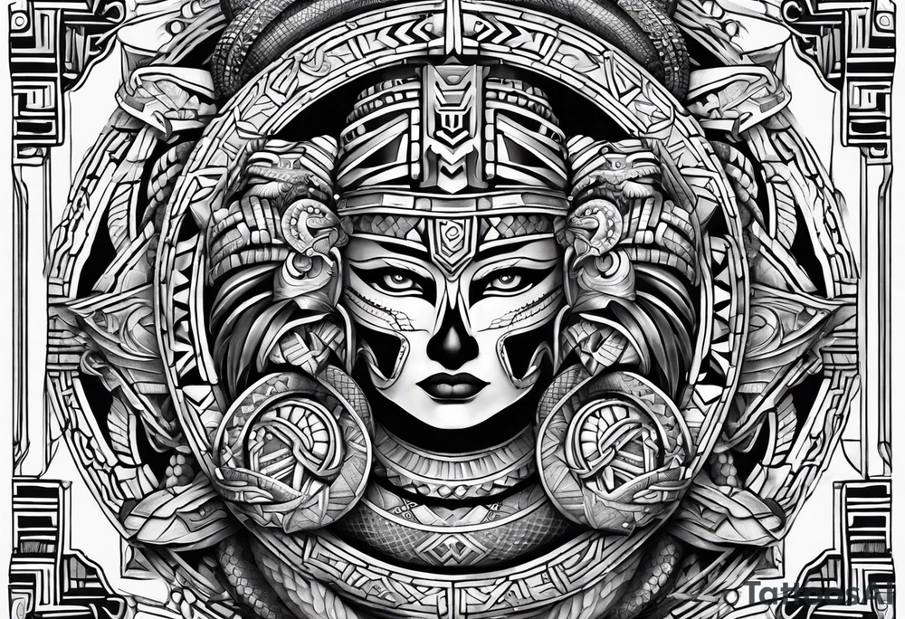 aztec snake sleeve tattoo idea
