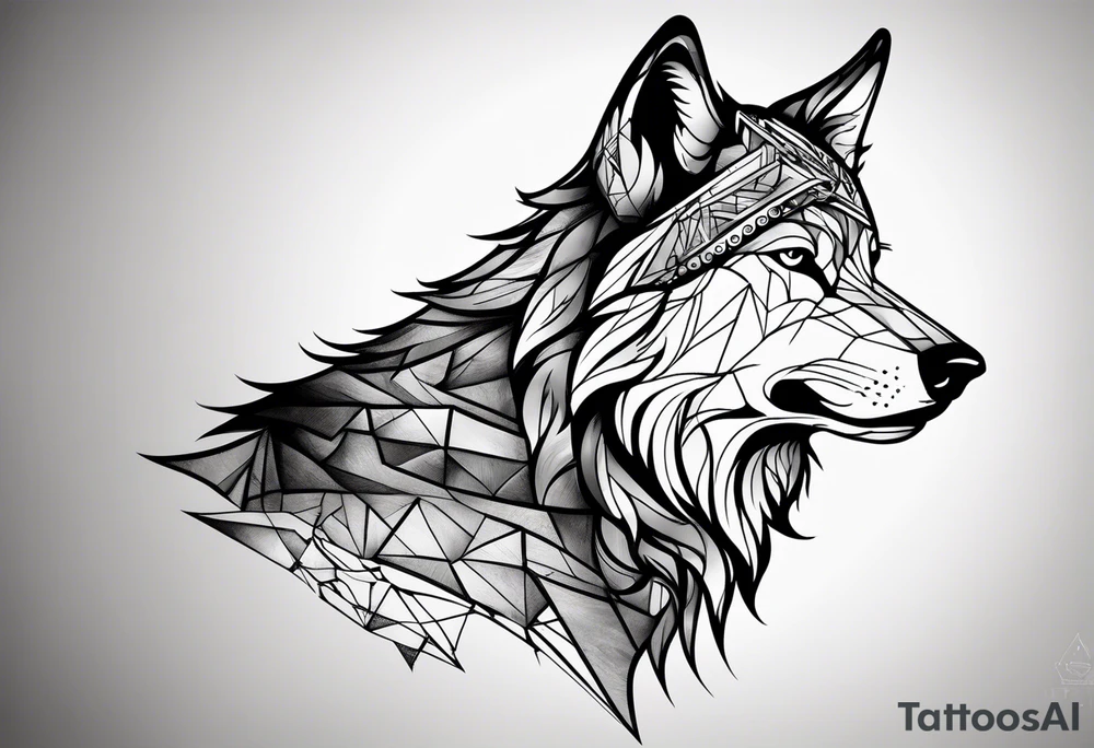 right side profile of a wolf face tattoo idea
