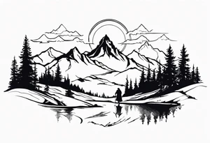 Lord of the rings walking with mountains and trees tattoo idea