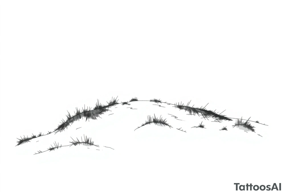 Landscape of sand dune and peasible sea (like in the north of France) in a minimalist style tattoo idea