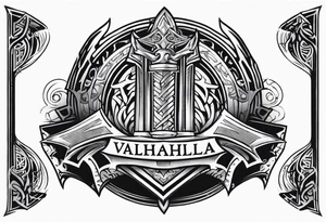 Valhalla mist fire sword shield stairs tattoo idea