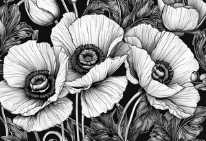 Poppy flowers with the date 1/15/22 in Roman numerals tattoo idea