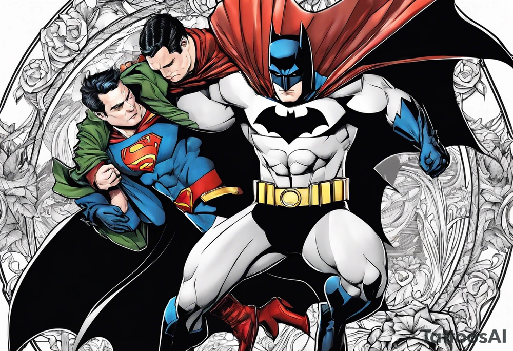 Batman saving Superman from gremlins tattoo idea