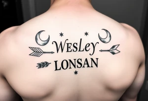 Name Wesley Brantley Logan with arrows and moons and stars tattoo idea