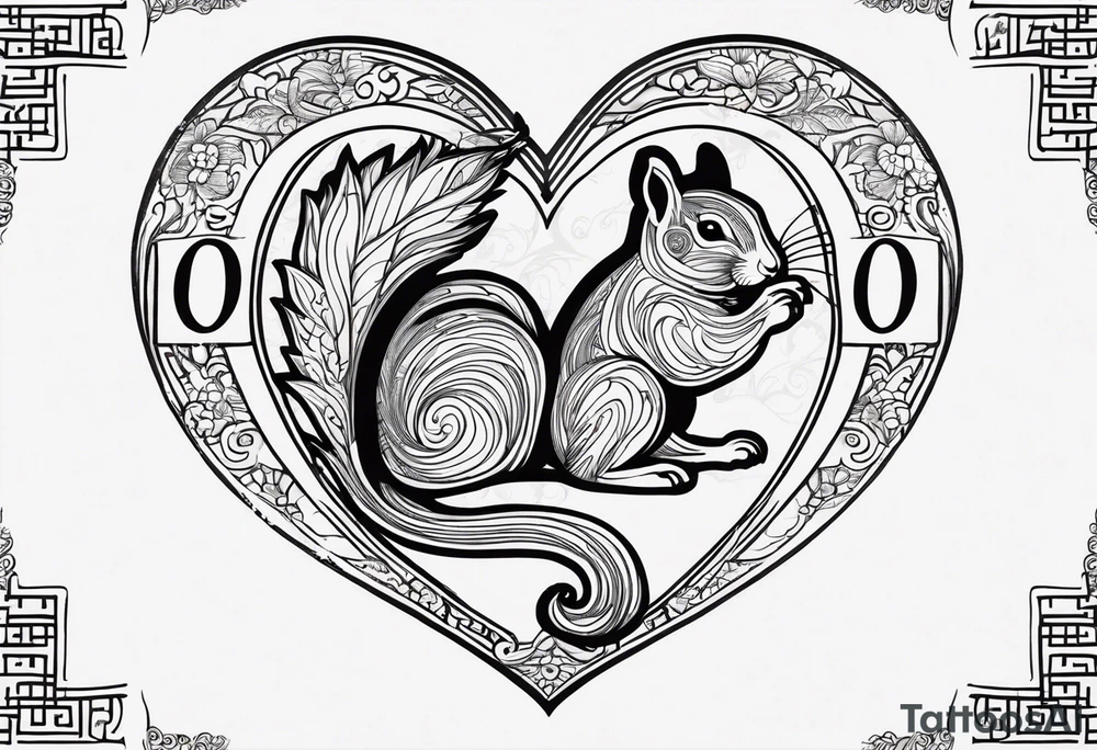 Heart with letters p, s, and o with a squirrel tattoo idea