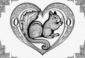 Heart with letters p, s, and o with a squirrel tattoo idea