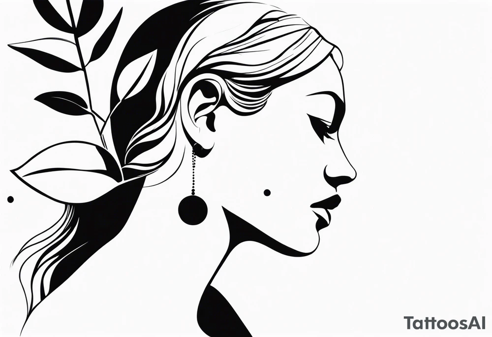 silhouette of a woman with an olive branch and 4 dots tattoo idea