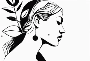 silhouette of a woman with an olive branch and 4 dots tattoo idea