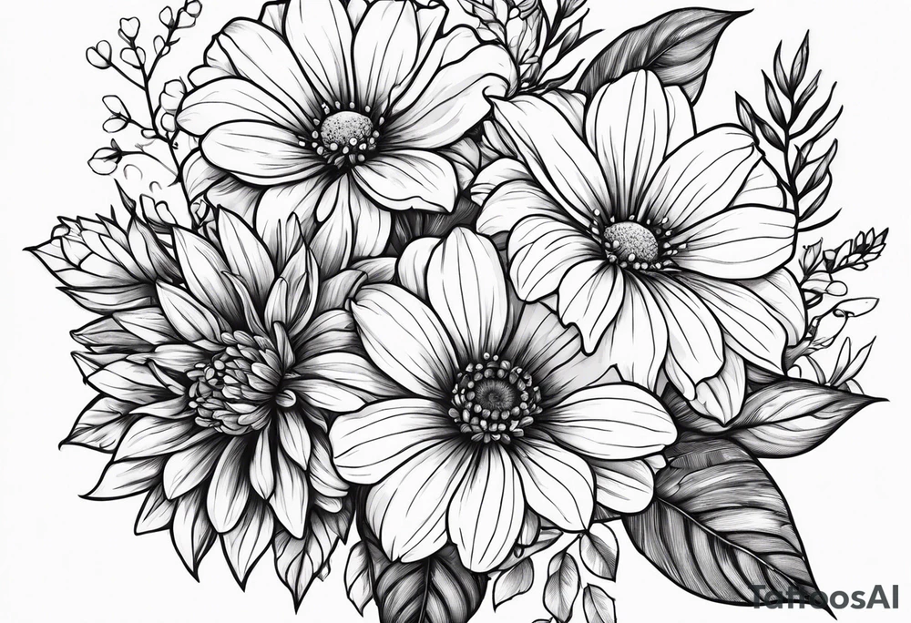 November birth flower and July birth flower in a bouquet tattoo idea