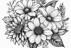 November birth flower and July birth flower in a bouquet tattoo idea