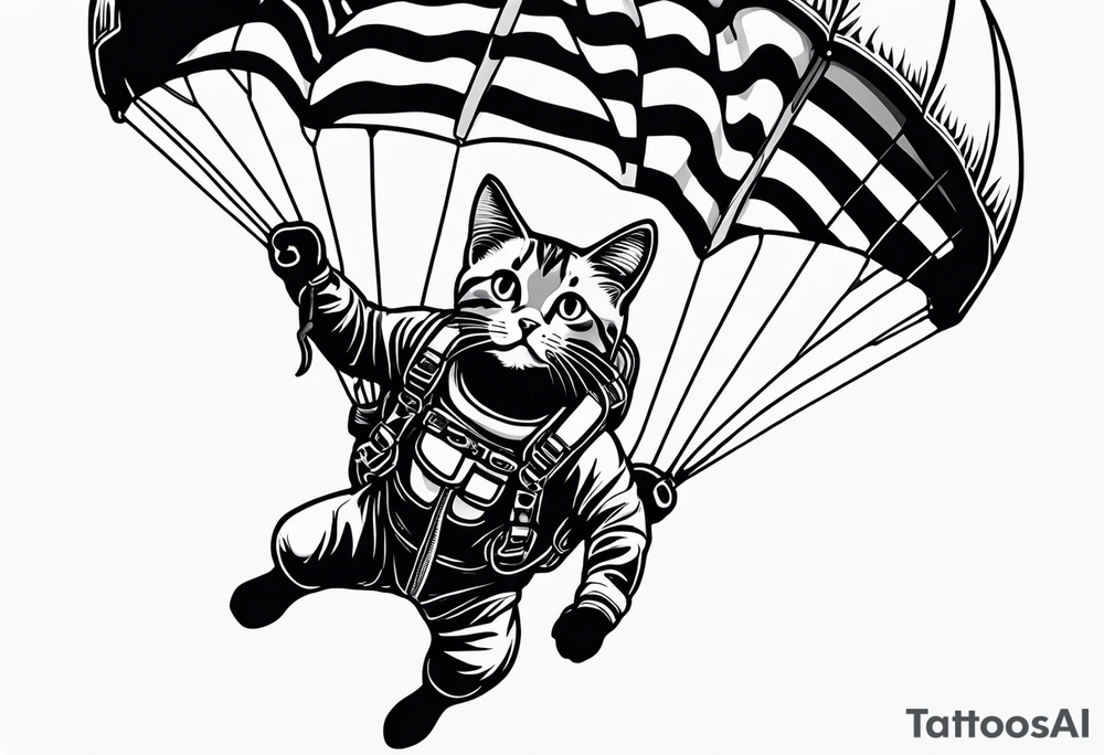 cat going skydiving with no chute open tattoo idea