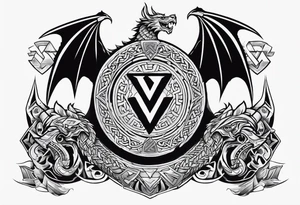 Valhalla sword shield dragon axe Valknut chains 
 steps tattoo idea