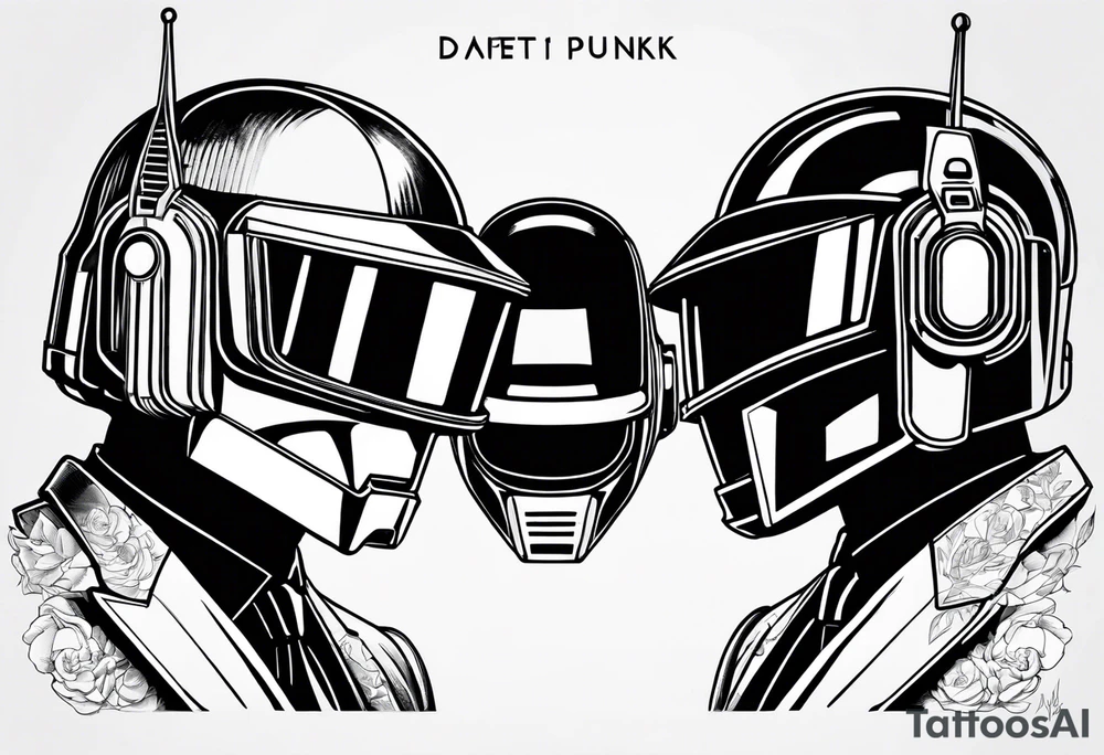 The two Daft Punk masks with 1993 written in the face of one and 2021 in the face of the other tattoo idea