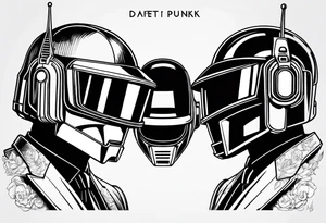 The two Daft Punk masks with 1993 written in the face of one and 2021 in the face of the other tattoo idea
