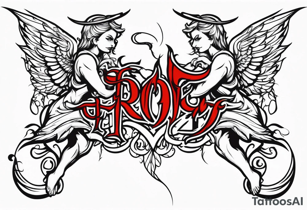 Angel and Devil fighting back tattoo design tattoo idea