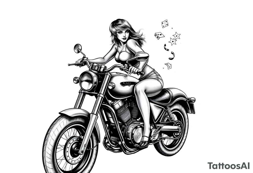 woman on a motorcycle with gambling inserts tattoo idea