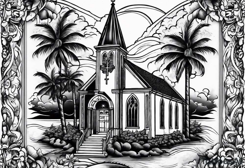 church on fire border tattoo idea